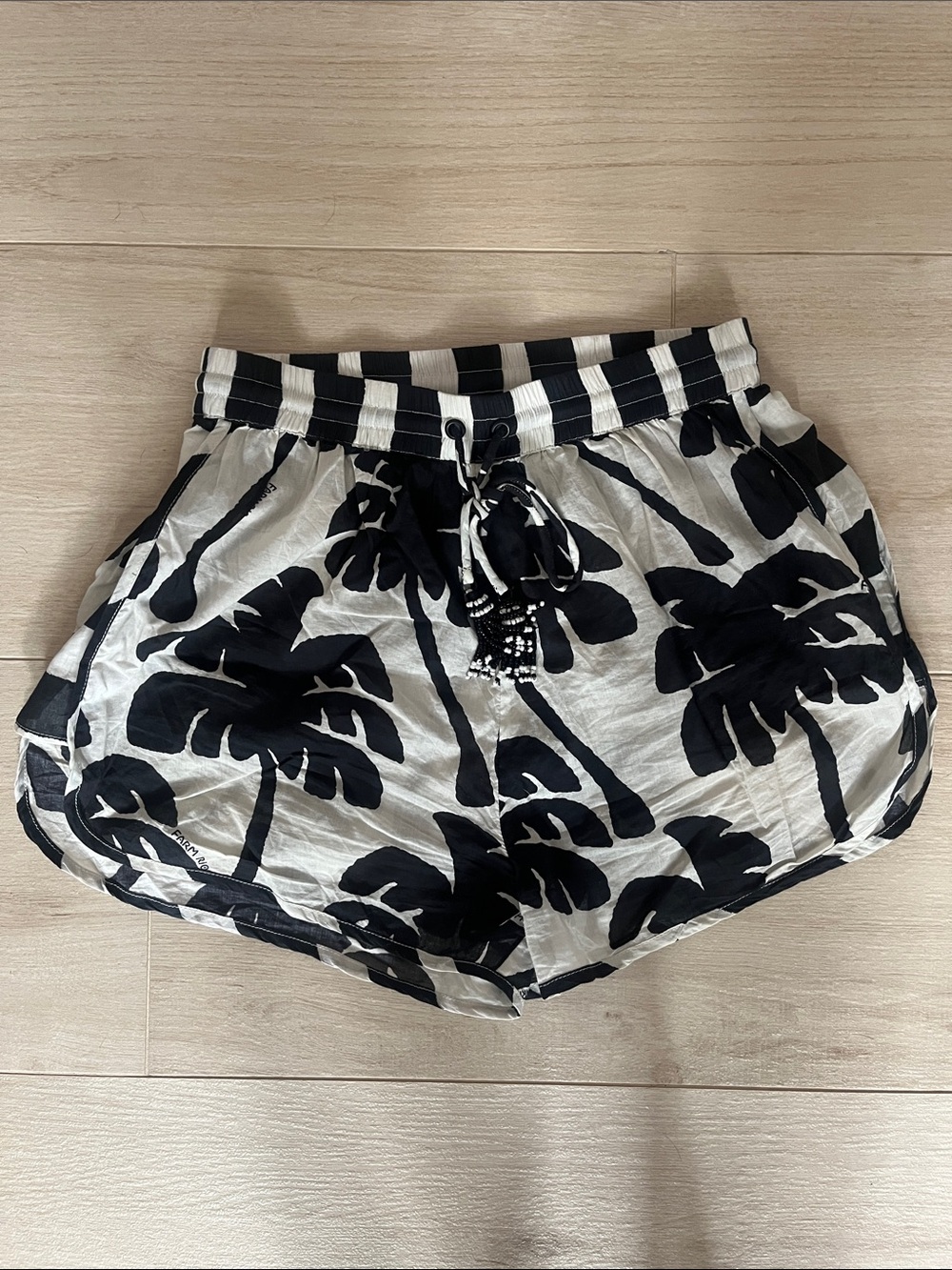 FARM Rio Black & White Palm-Print Athletic Shorts